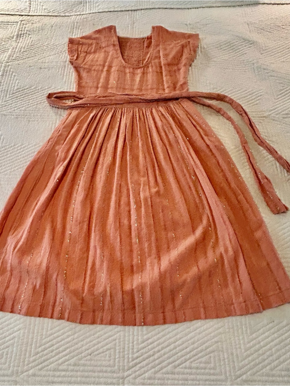 Ace & Jig Coral gold metallic Midi Dress with Waist Tie xs